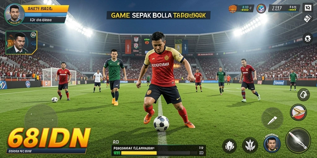 Screenshot gameplay 68IDN menampilkan aksi seru di lapangan sepak bola.