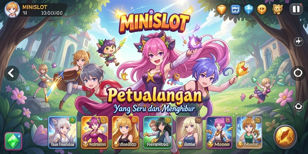 Tampilan gameplay <strong>MINISLOT</strong> yang memukau dengan karakter anime favorit.