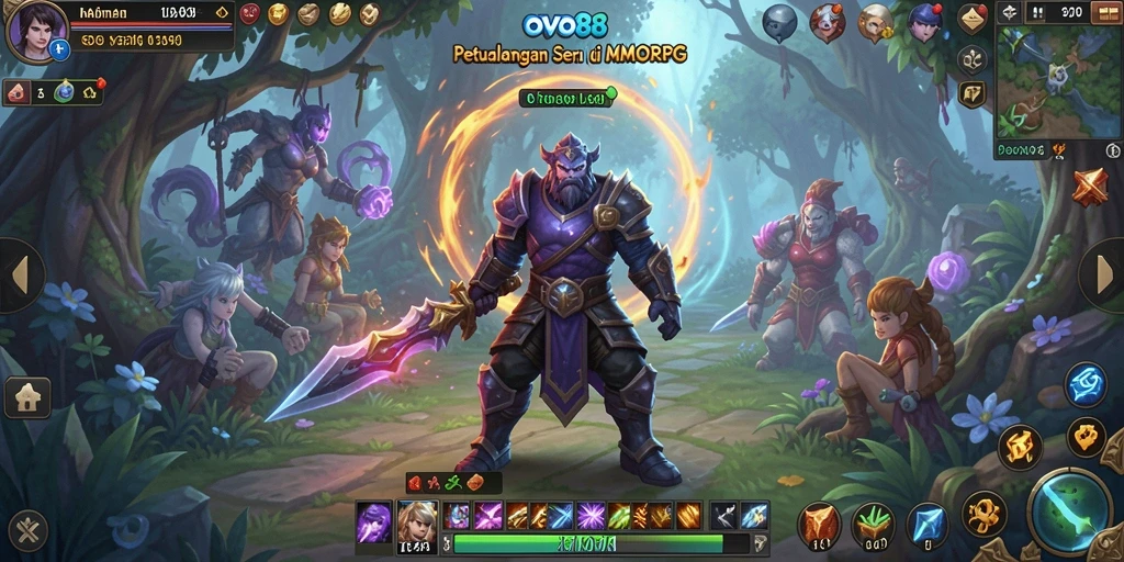 Tangkapan layar gameplay OVO88 yang menunjukkan pertempuran seru dalam dunia MMORPG.