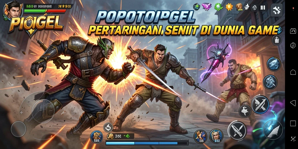 Tangkapan layar menampilkan pertarungan intens dalam POPOTOPGEL.