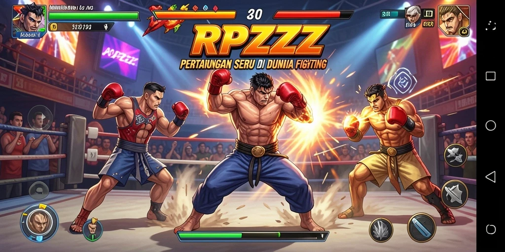 Screenshot menunjukkan aksi dinamis dalam pertarungan RPZZZ.