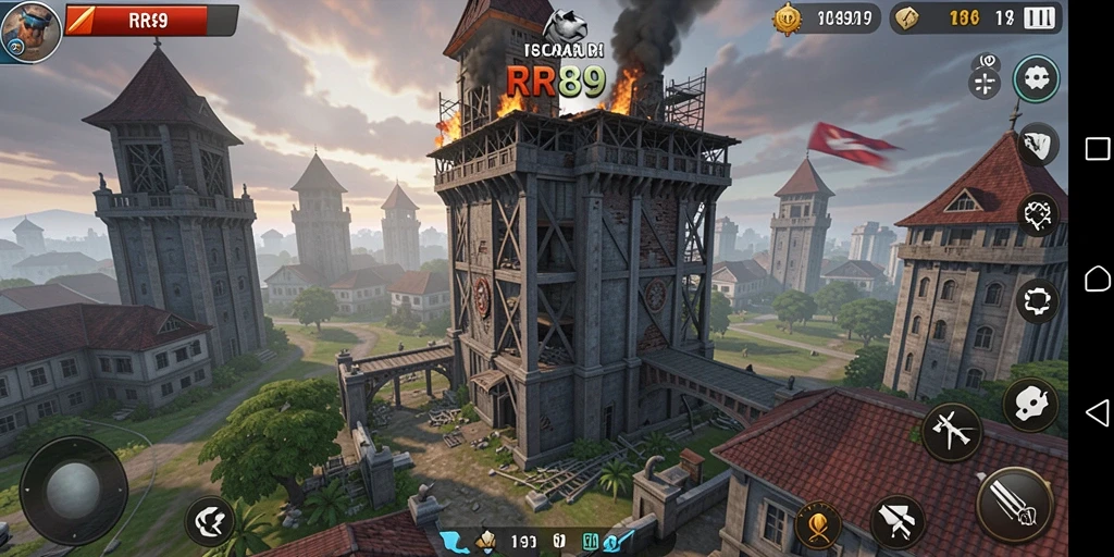 Tampilan gameplay menegangkan dalam RR89 saat mempertahankan menara.
