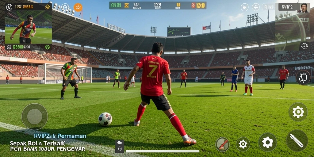 Gambar menunjukkan aksi seru permainan sepak bola RVIP2.